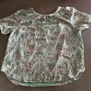 LOFT Women’s Short Sleeve Multicolor Paisley Blouse, size XXL